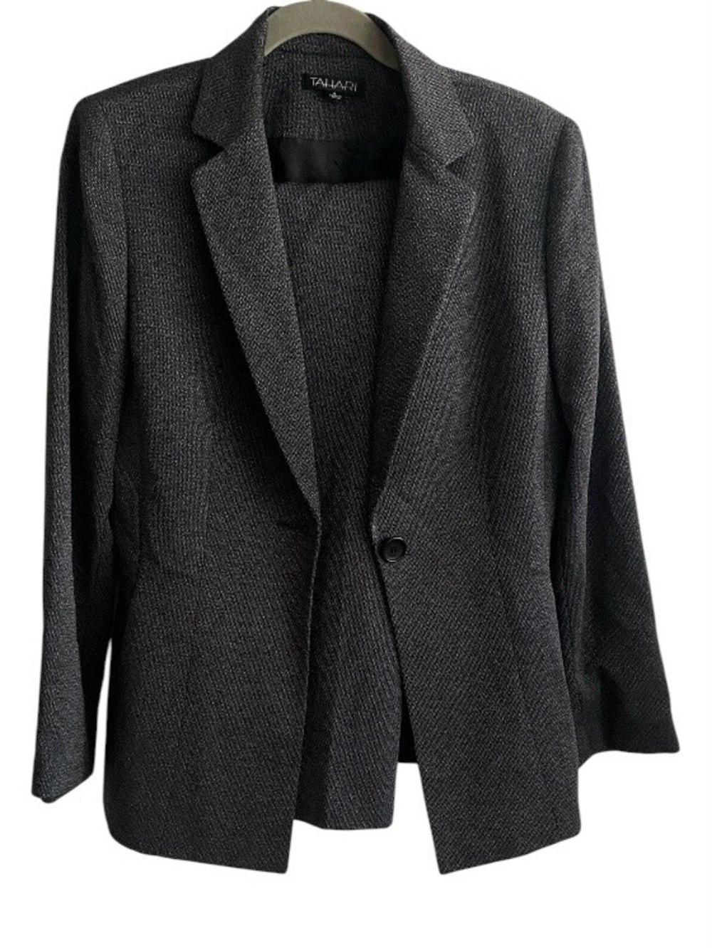 Tahari Dark Gray Textured Women's Pantsuit (Blazer + Pants)